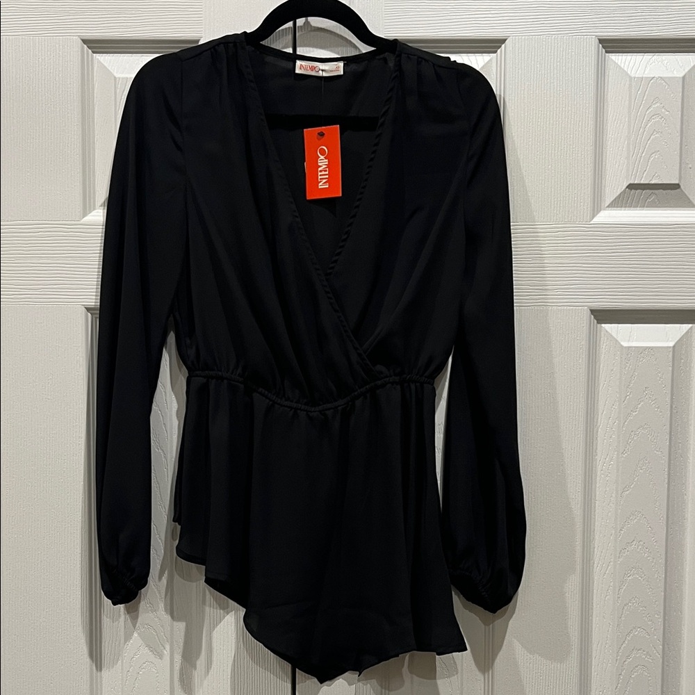 NWT Sheer Black Wrap Long Sleeve Blouse